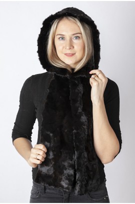 Black mink fur hood-scarf